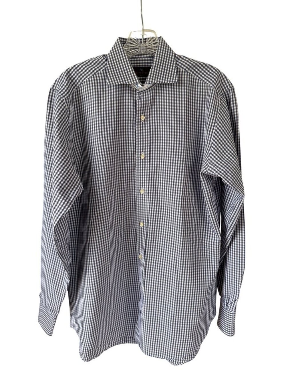 Etro Navy White Gingham Dress Shirt Men’s Button-Up Luxury Italian Cotton 39